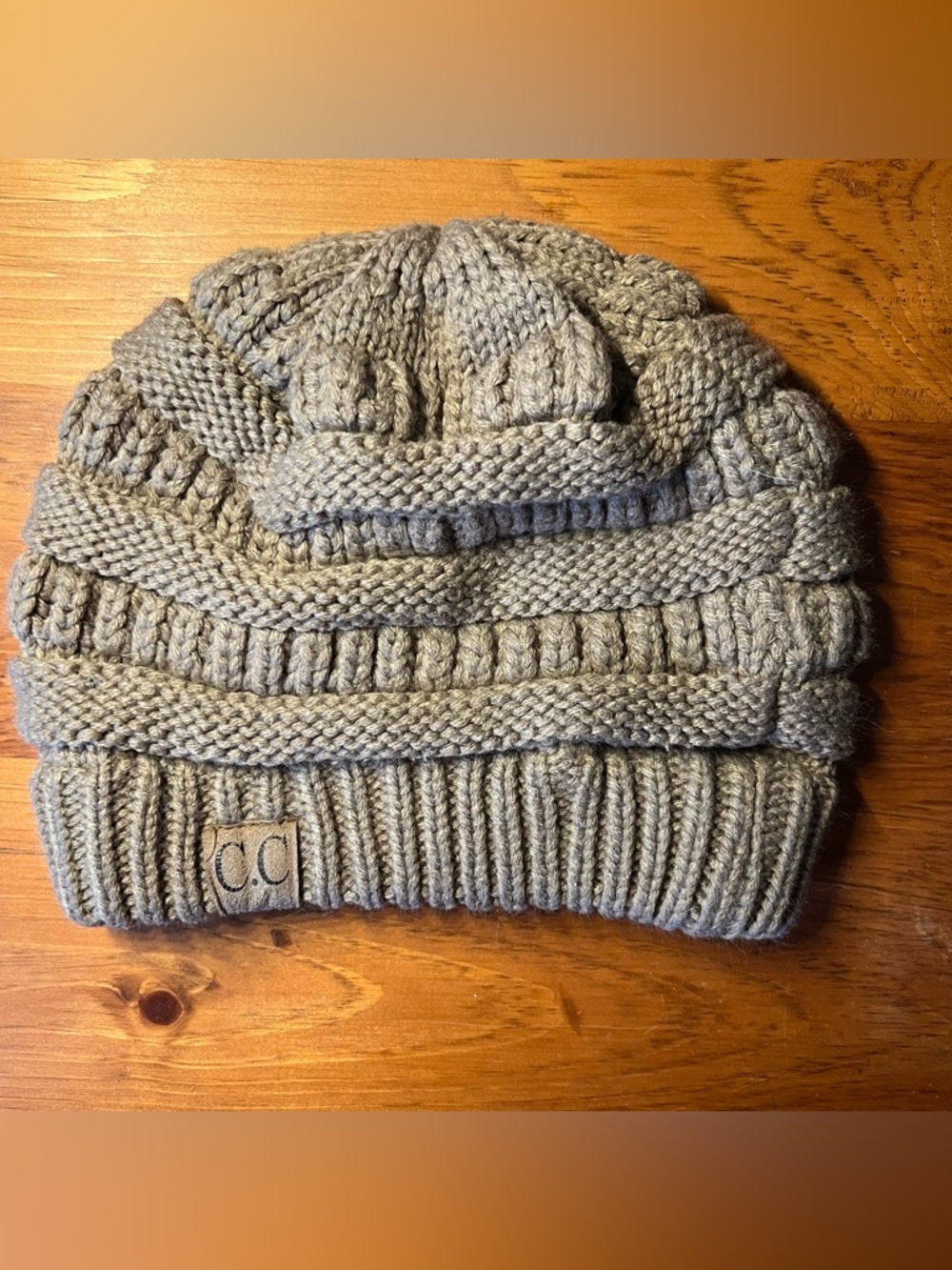 C.C Knit Beanie in Light Gray Cable Knit